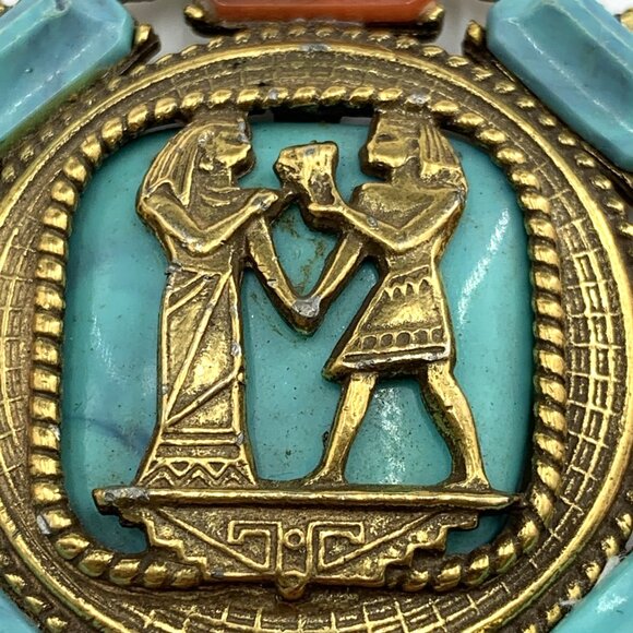 Egyptian Revival Pendant Necklace 2.25" Vintage FLAW - Picture 3 of 4